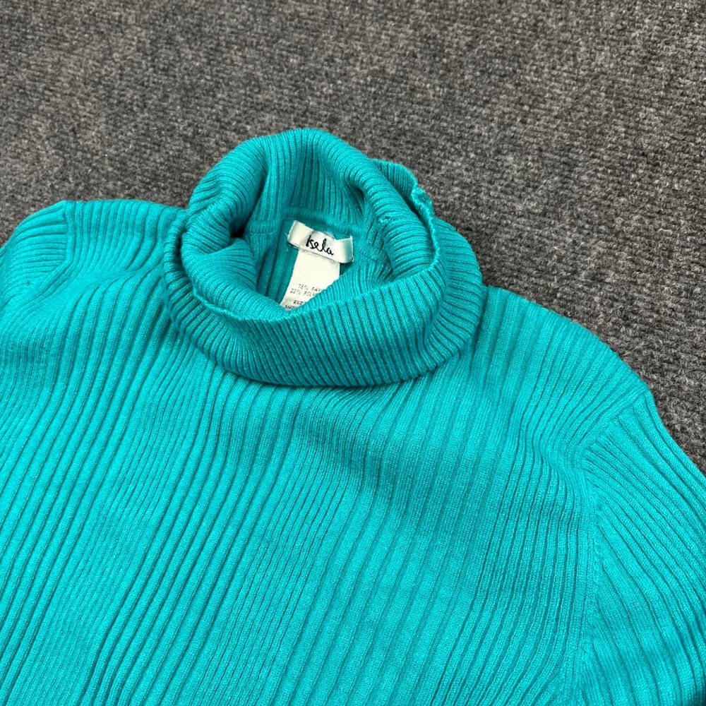 Isela Ribbed Knit Long Sleeve Teal Turtleneck Sweater